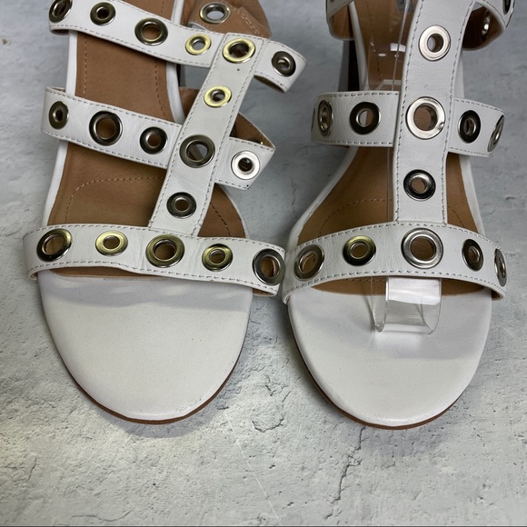 TAHARI White Grommet Detail Strappy Block Heel Sandals, Sz 11 But Easily a 10 - Picture 6 of 11